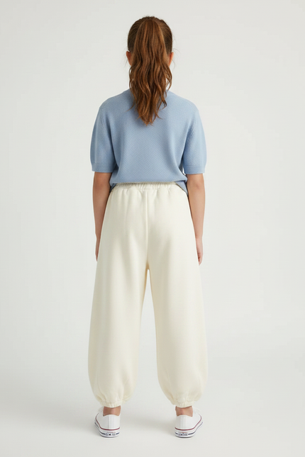 Pantalon Chinois Crème Ample Coton Enfant Décontracté - Beige Molleton - vue 2