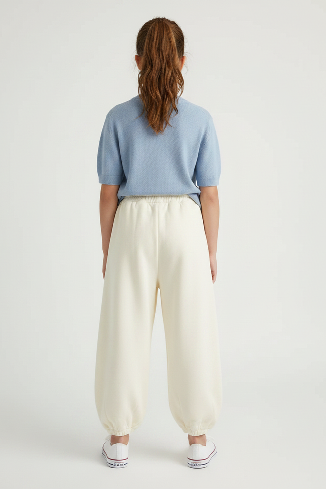 Pantalon Chinois Crème Ample Coton Enfant Décontracté - Beige Molleton - vue 2