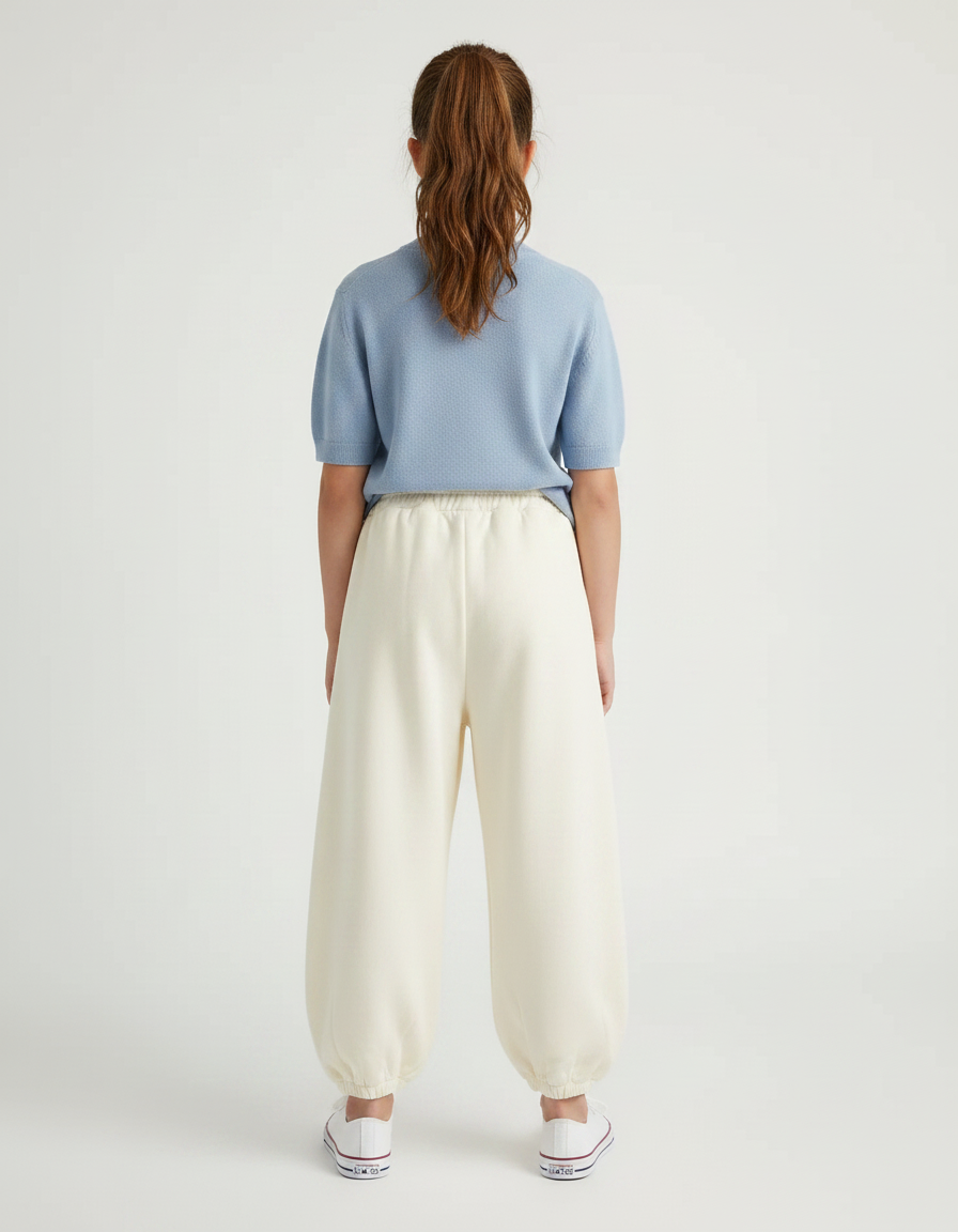 Pantalon Chinois Crème Ample Coton Enfant Décontracté - Beige Molleton - vue 2
