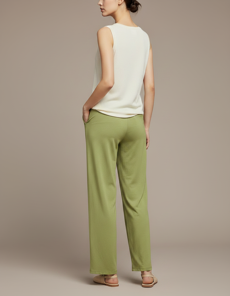 Pantalon Chinois Fluide Vert Clair Ample Femme - Viscose - vue 2