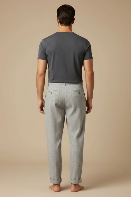 Pantalon Chinois Gris Clair Plissé Décontracté Homme - Tweed - vue 2