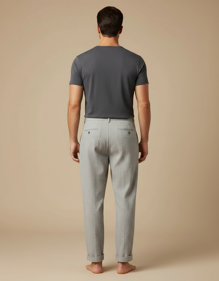 Pantalon Chinois Gris Clair Plissé Décontracté Homme - Tweed - vue 2