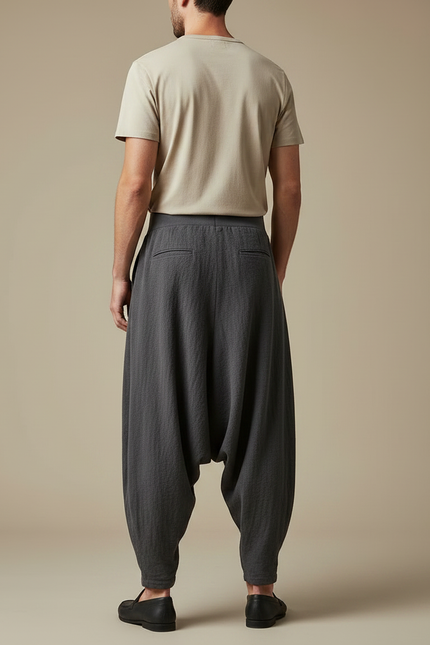 Pantalon Chinois Gris Lin Ample Confortable Homme - vue 2
