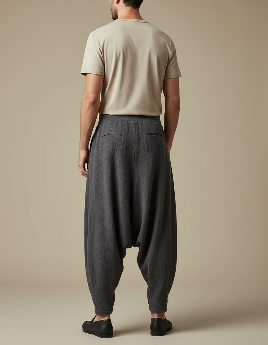 Pantalon Chinois Gris Lin Ample Confortable Homme - vue 2