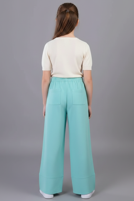 Pantalon Chinois Ample Fluide Turquoise Enfant - Bleu Viscose - vue 2
