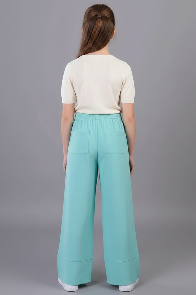 Pantalon Chinois Ample Fluide Turquoise Enfant - Bleu Viscose - vue 2