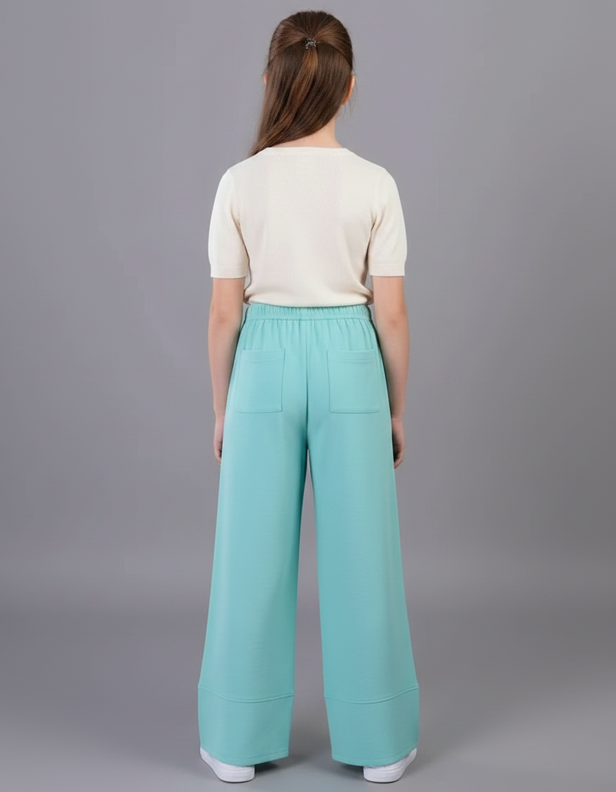 Pantalon Chinois Ample Fluide Turquoise Enfant - Bleu Viscose - vue 2