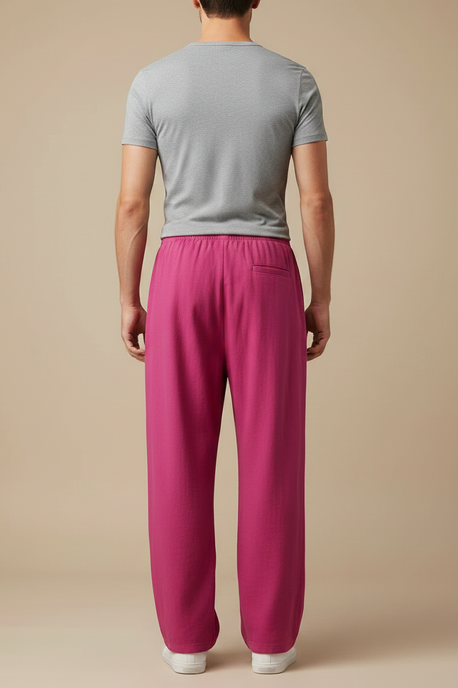Pantalon Chinois Rose Ample Coton Décontracté Homme - vue 2