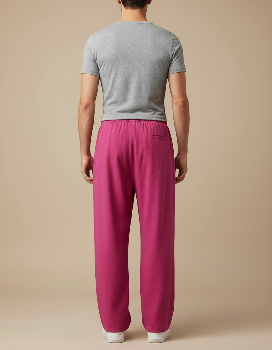Pantalon Chinois Rose Ample Coton Décontracté Homme - vue 2