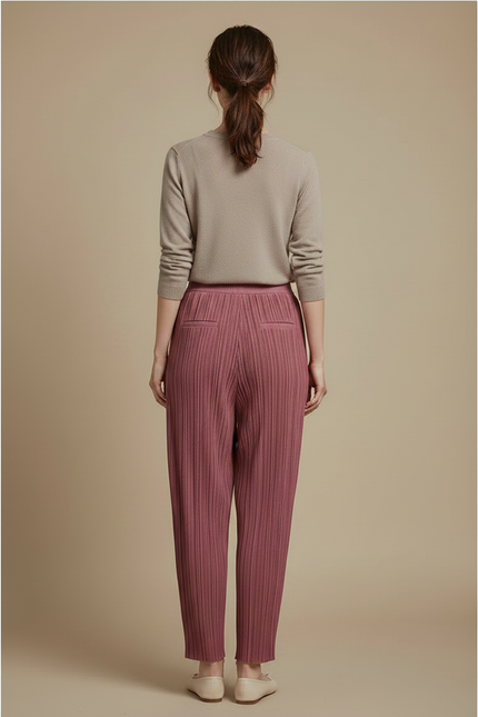 Pantalon Chinois Rose Plissé Ample Décontracté - Polyester - vue 2