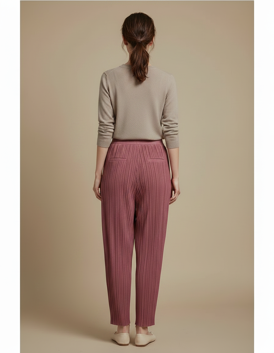 Pantalon Chinois Rose Plissé Ample Décontracté - Polyester - vue 2