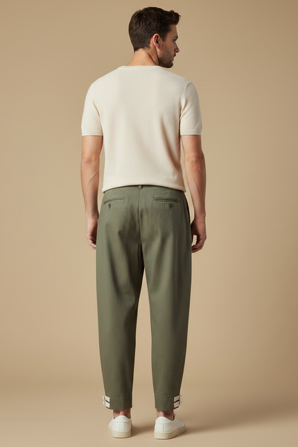 Pantalon Chinois Kaki Plissé Ample Décontracté Homme - Gabardine - vue 2