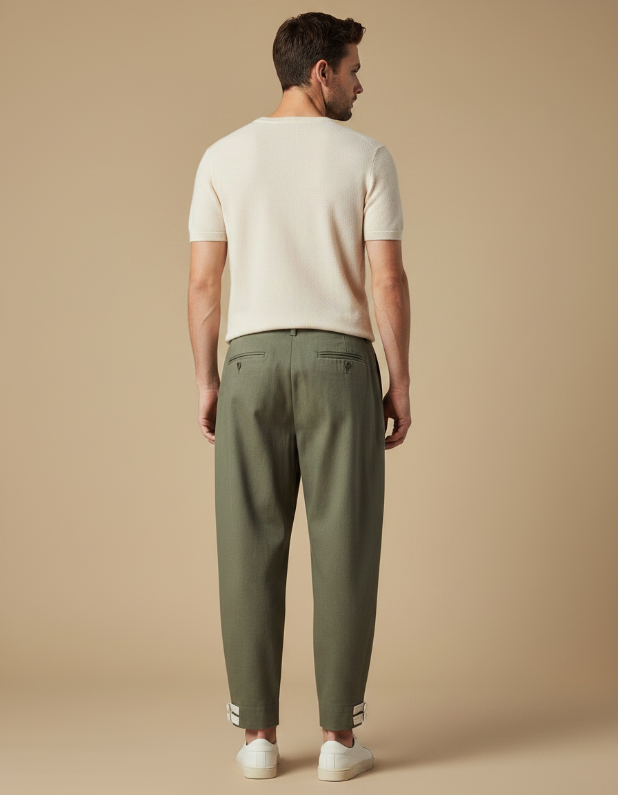 Pantalon Chinois Kaki Plissé Ample Décontracté Homme - Gabardine - vue 2