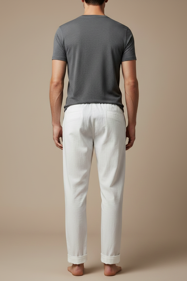 Pantalon Chinois Blanc Coton Ample Décontracté Homme - Lin - vue 2