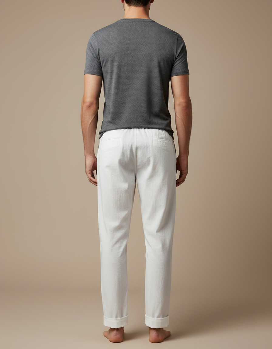Pantalon Chinois Blanc Coton Ample Décontracté Homme - Lin - vue 2