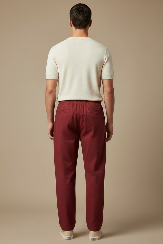 Pantalon Chinois Bordeaux Coton Ample Décontracté Homme - vue 2