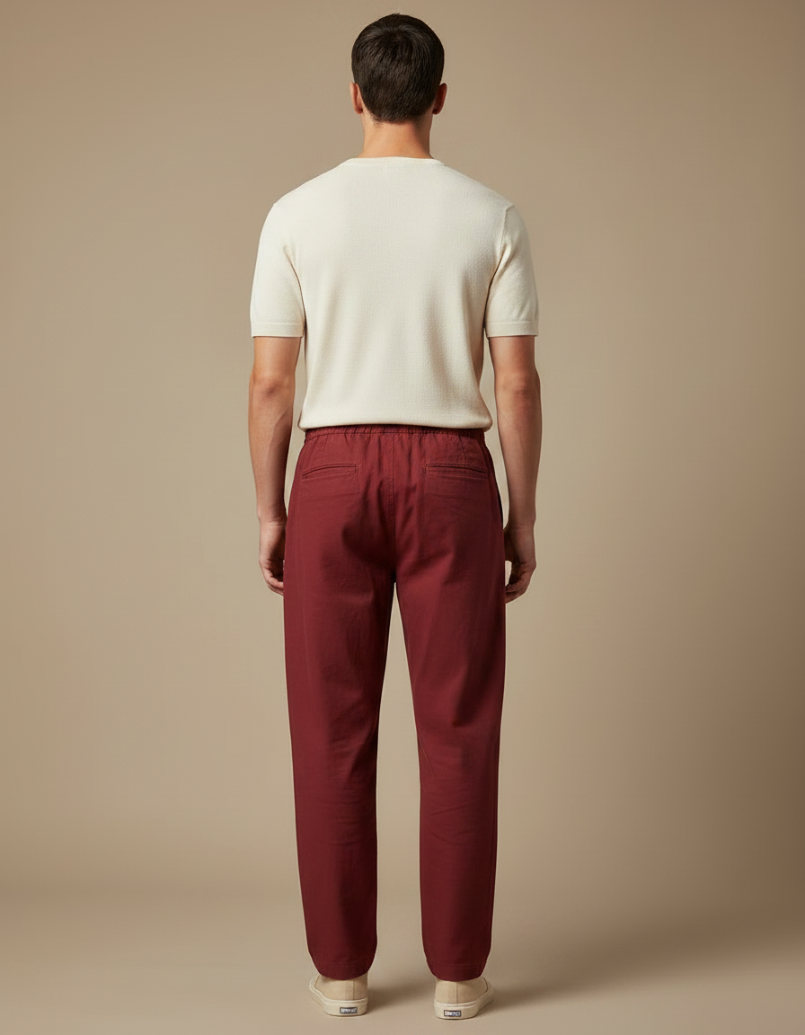 Pantalon Chinois Bordeaux Coton Ample Décontracté Homme - vue 2