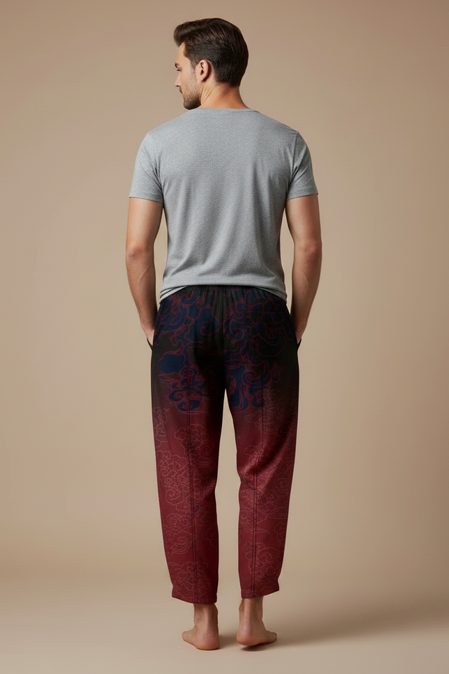Pantalon Chinois Harem Dragon Rouge Noir Dégradé - Multicolore Polyester - vue 2