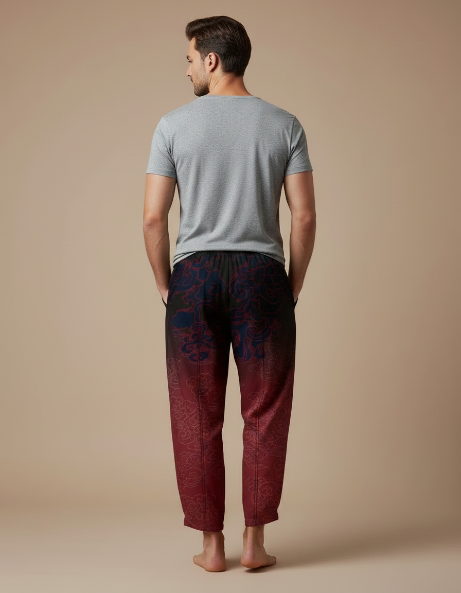 Pantalon Chinois Harem Dragon Rouge Noir Dégradé - Multicolore Polyester - vue 2