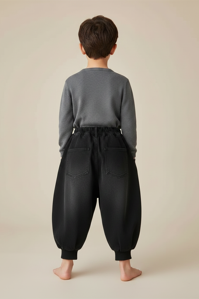 Pantalon Chinois Hiver Denim Noir Ample Enfant - Jean - vue 2