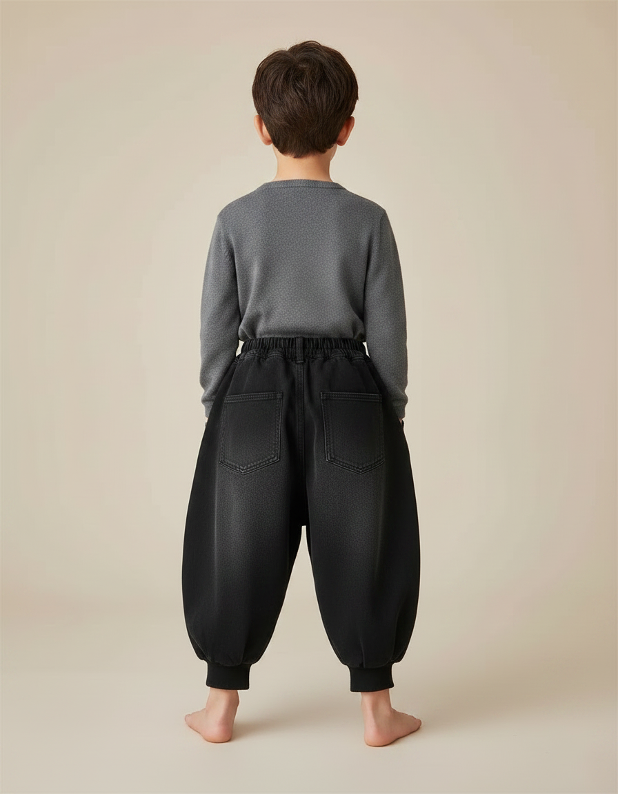 Pantalon Chinois Hiver Denim Noir Ample Enfant - Jean - vue 2