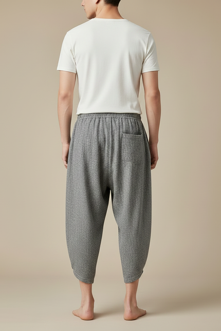 Pantalon Chinois Gris Ample Lin Tie-Dye Décontracté - vue 2