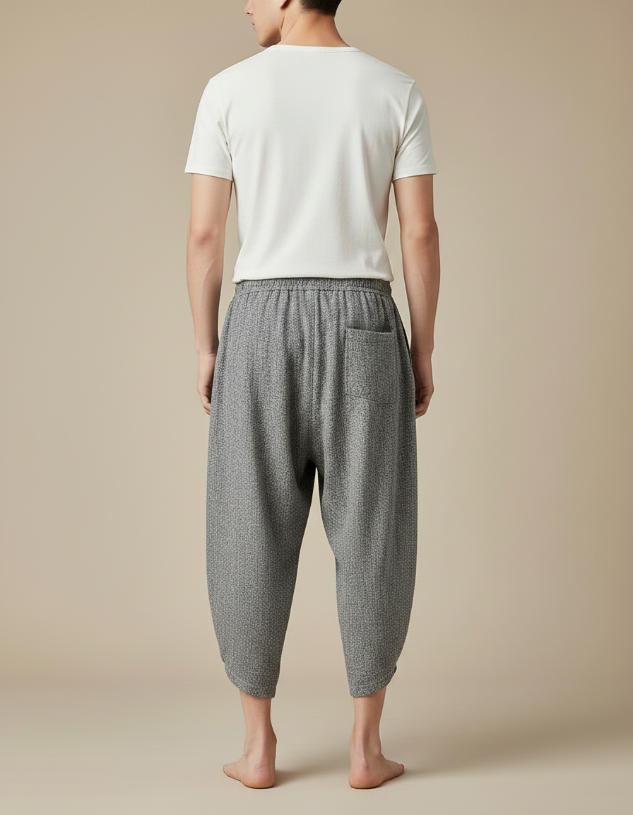 Pantalon Chinois Gris Ample Lin Tie-Dye Décontracté - vue 2
