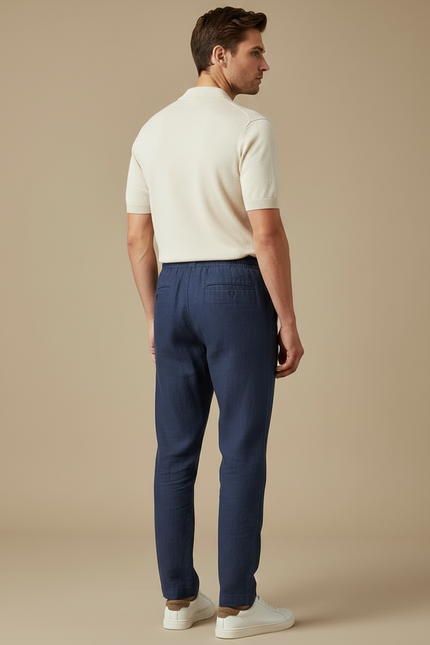 Pantalon Chinois Bleu Marine Lin Cordon Décontracté Homme - vue 2