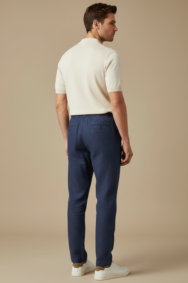 Pantalon Chinois Bleu Marine Lin Cordon Décontracté Homme - vue 2