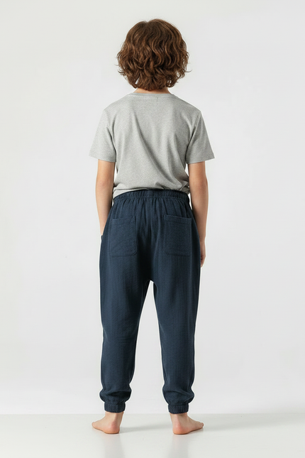 Pantalon Chinois Bleu Marine Coton Ample Garçon Décontracté - vue 2