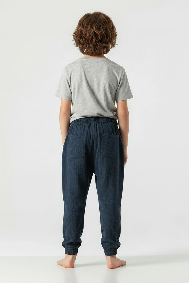 Pantalon Chinois Bleu Marine Coton Ample Garçon Décontracté - vue 2
