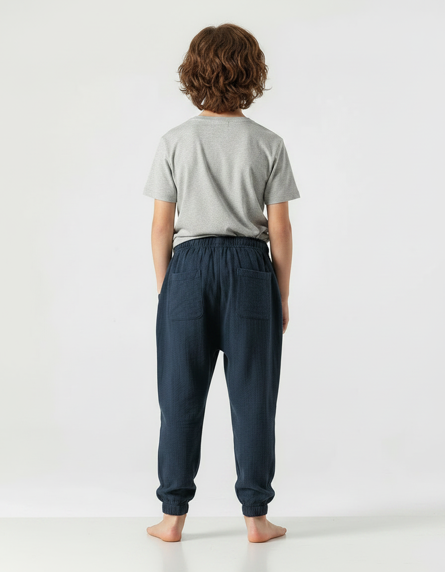 Pantalon Chinois Bleu Marine Coton Ample Garçon Décontracté - vue 2