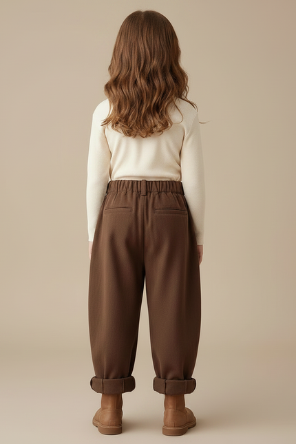 Pantalon Chinois Marron Ample Plissé Enfant - Laine - vue 2