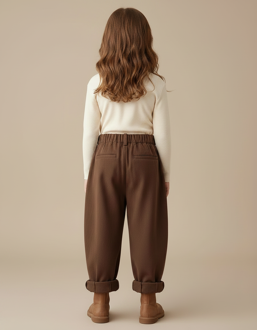 Pantalon Chinois Marron Ample Plissé Enfant - Laine - vue 2