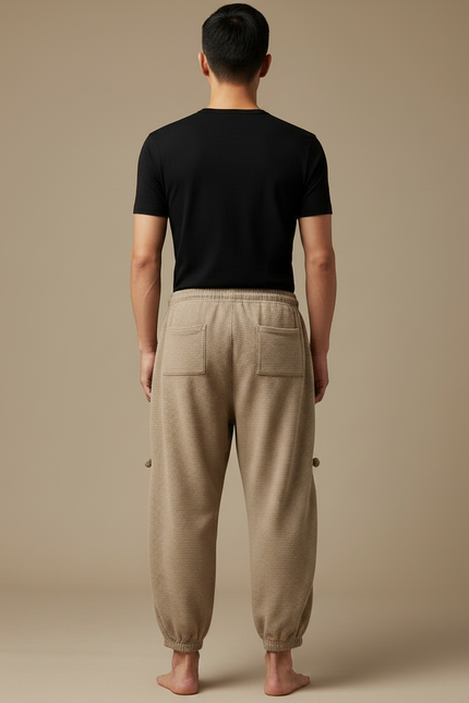 Pantalon Chinois Cargo Beige Côtelé Ample Décontracté Homme - Maille - vue 2