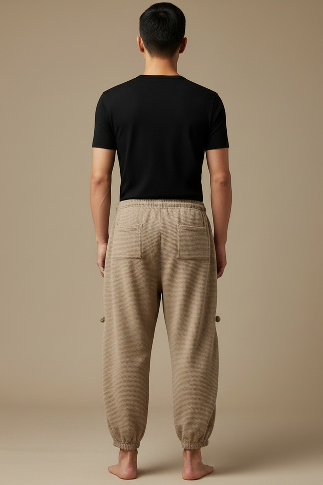 Pantalon Chinois Cargo Beige Côtelé Ample Décontracté Homme - Maille - vue 2