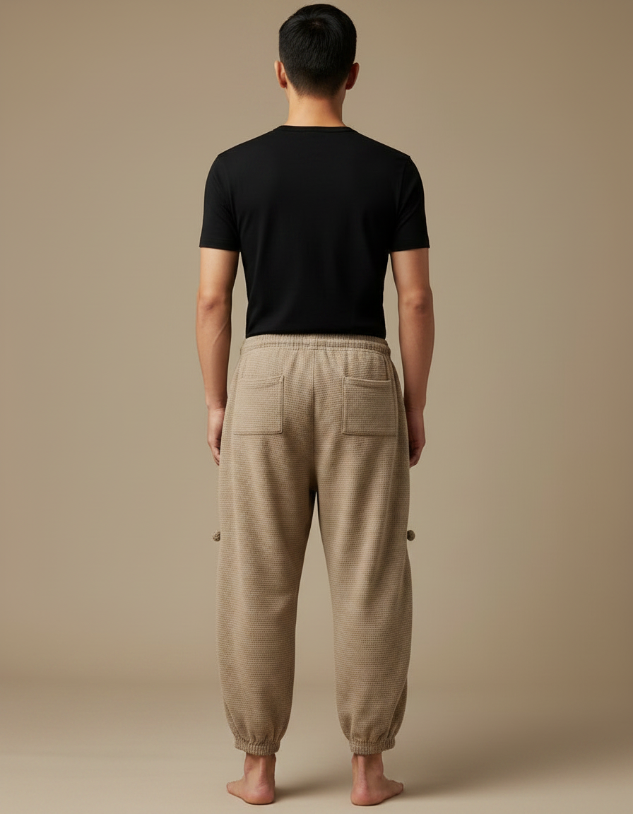 Pantalon Chinois Cargo Beige Côtelé Ample Décontracté Homme - Maille - vue 2