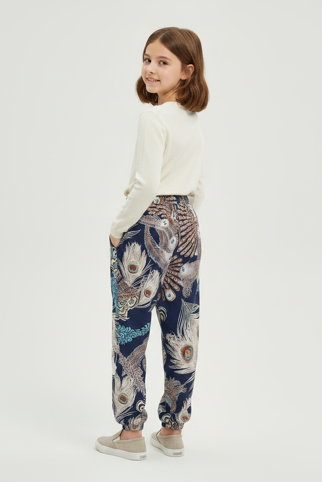 Pantalon Chinois Bleu Paon Fluide Ample Enfant - Multicolore Viscose - vue 2