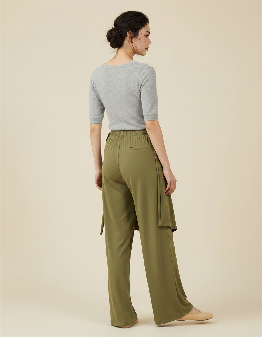 Pantalon Chinois Vert Fluide Ample Moderne Danse - Viscose - vue 2