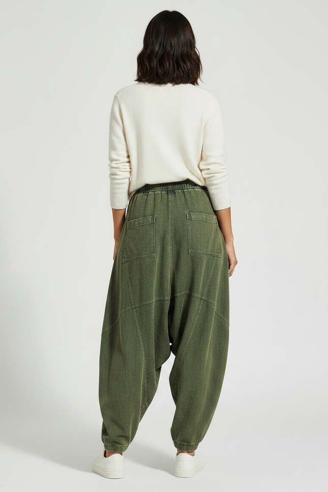 Pantalon Chinois Vert Ample Coton Décontracté Femme - Kaki Jean - vue 2
