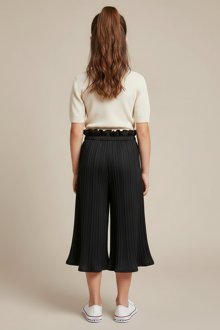 Pantalon Chinois Noir Plissé Fluide Ample Fille - Polyester - vue 2