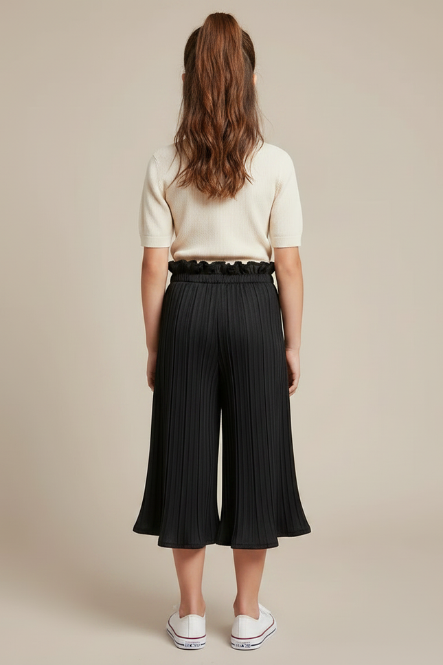 Pantalon Chinois Noir Plissé Fluide Ample Fille - Polyester - vue 2