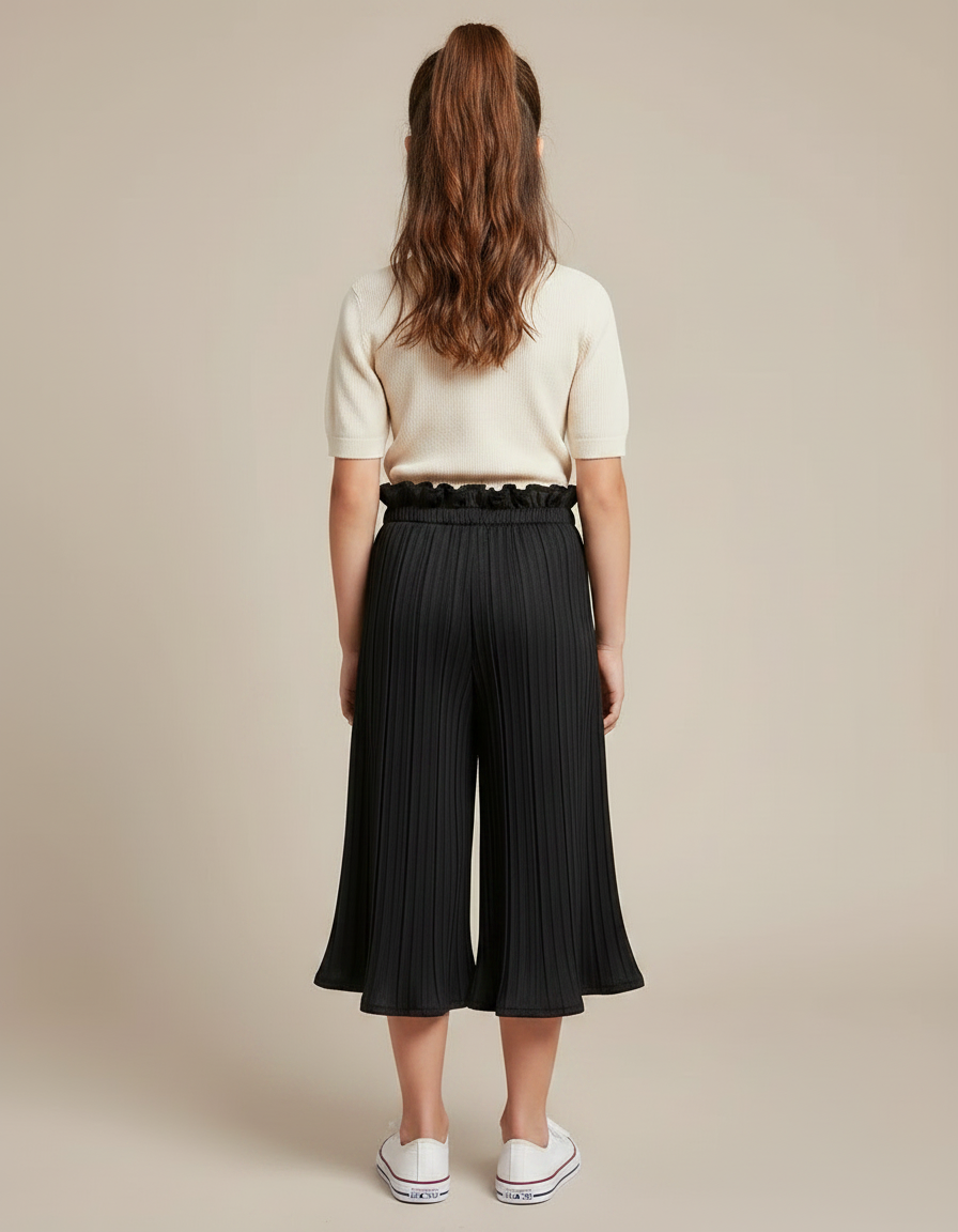 Pantalon Chinois Noir Plissé Fluide Ample Fille - Polyester - vue 2