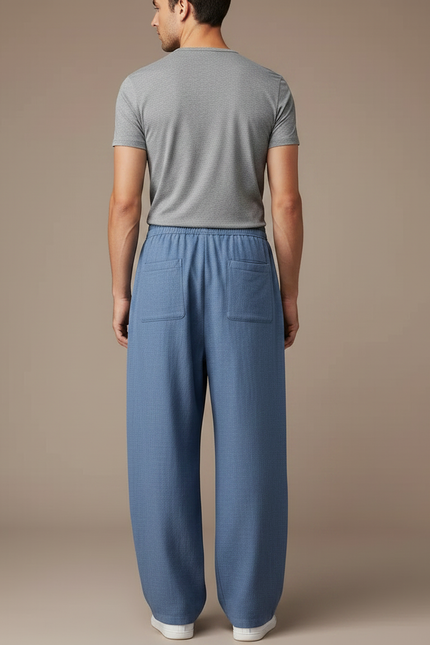 Pantalon Chinois Bleu Ample Lin Décontracté Homme - vue 2