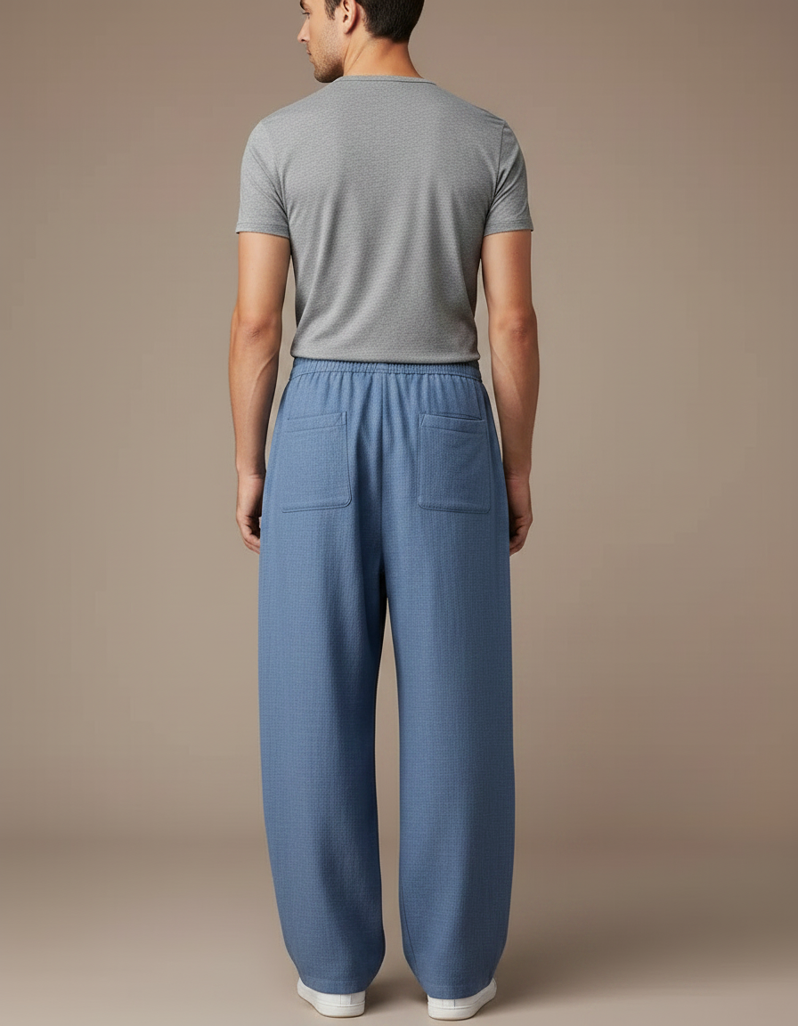 Pantalon Chinois Bleu Ample Lin Décontracté Homme - vue 2