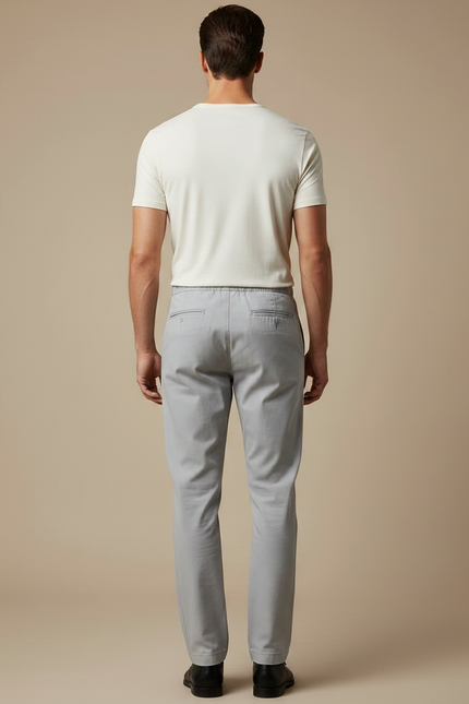 Pantalon Chinois Gris Coton Décontracté Droit Homme - vue 2