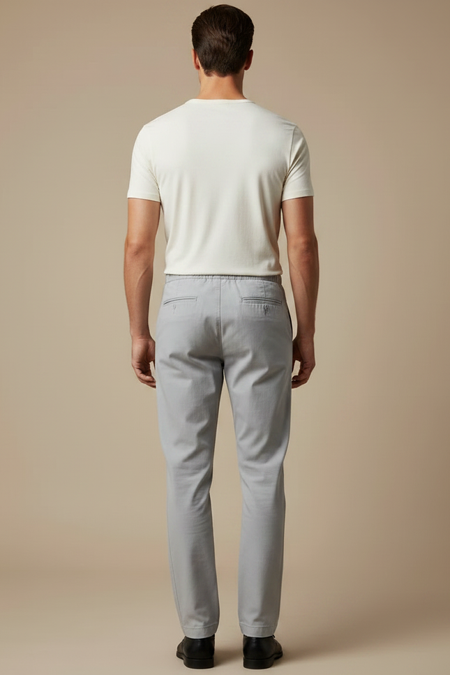 Pantalon Chinois Gris Coton Décontracté Droit Homme - vue 2