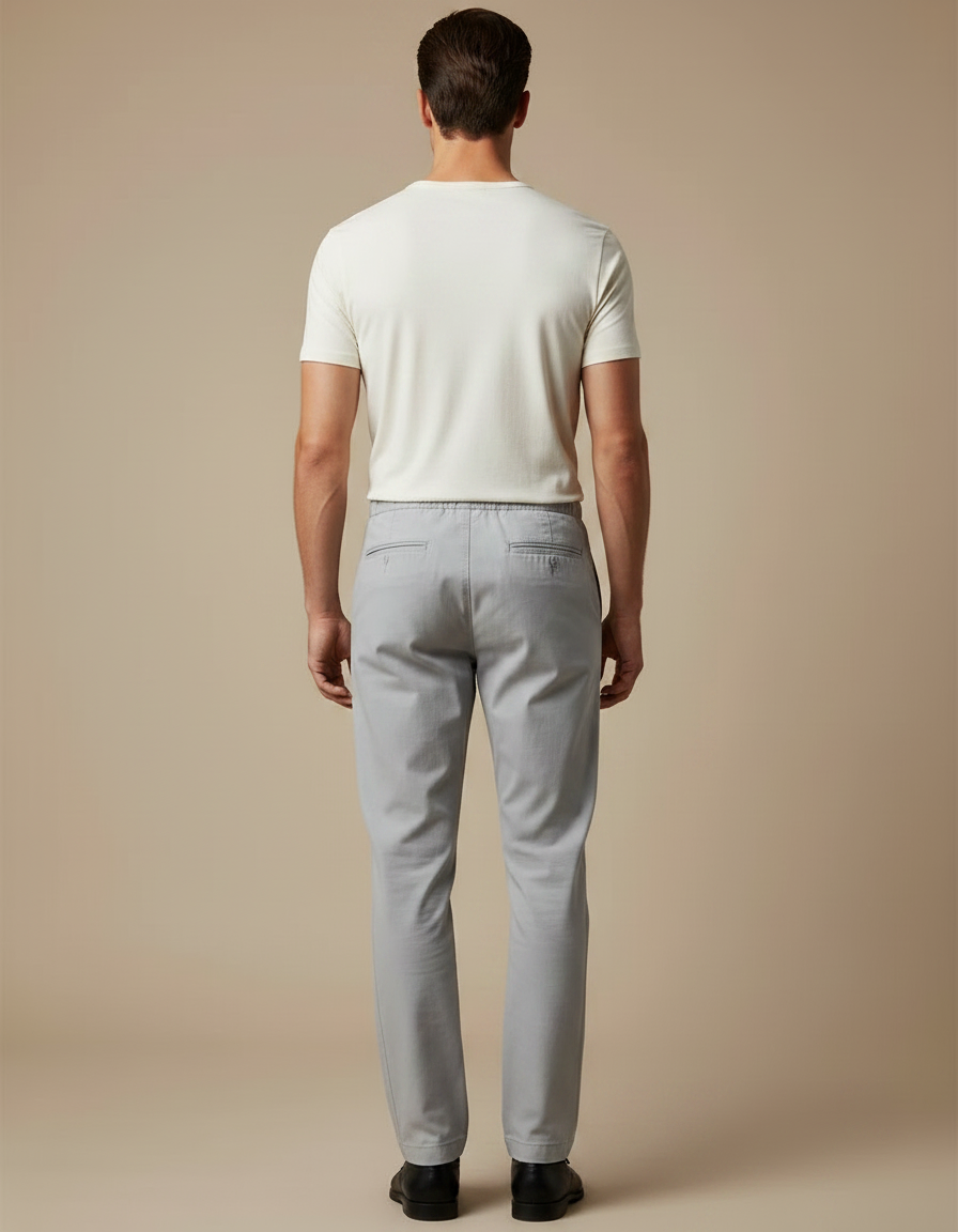 Pantalon Chinois Gris Coton Décontracté Droit Homme - vue 2