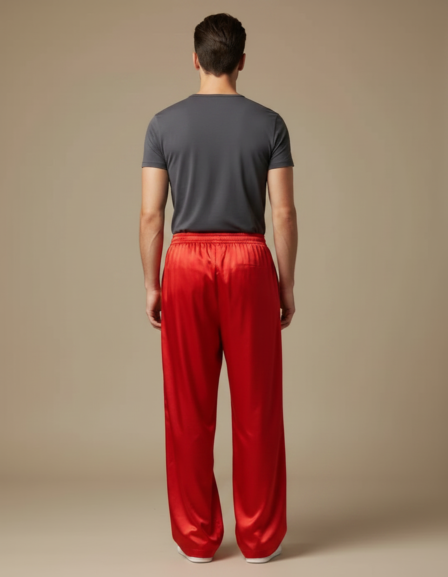 Pantalon Chinois Rouge Satiné Ample Fluide Homme - vue 2