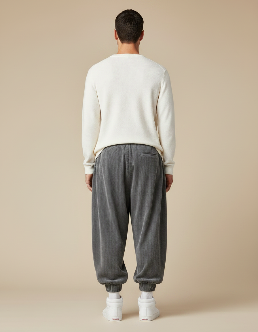 Pantalon Chinois Gris Côtelé Large Sport Homme - Cordé - vue 2